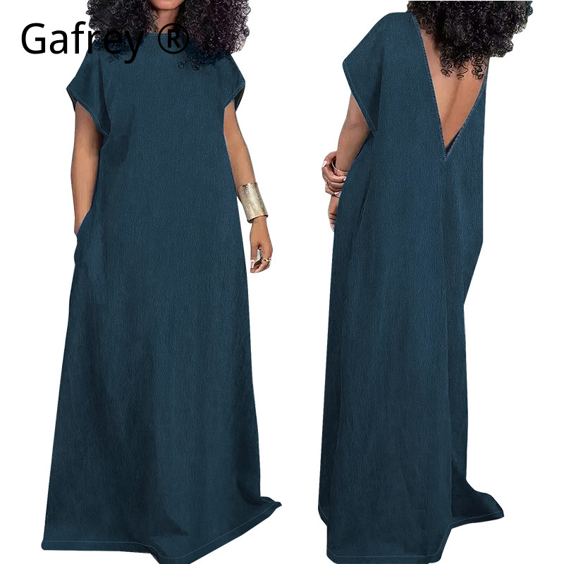 Vintage Fashion Outfit - XXXXL Übergröße Damen Denim Maxikleid Ärmellos