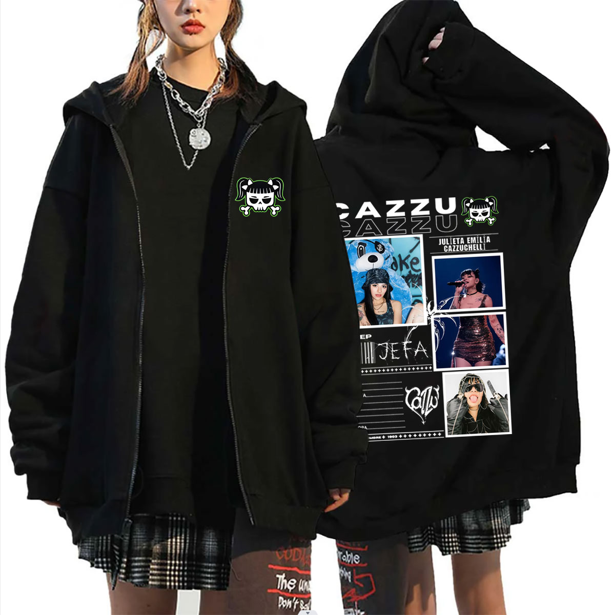 Vintage Fashion Pop Up - Bestseller Latin Trap Cazzu Reißverschluss-Hoodie Herren