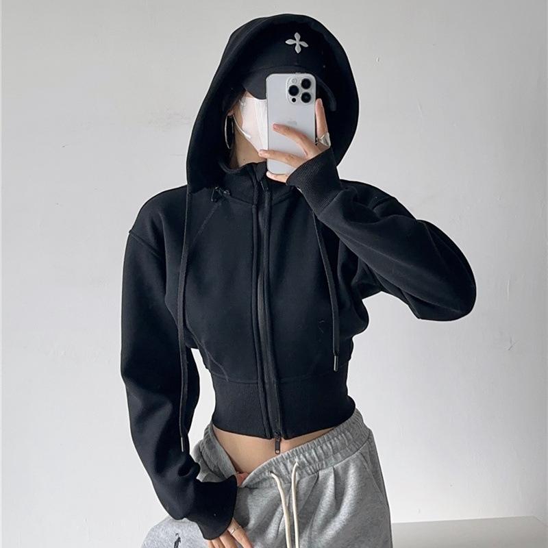 Vintage Fashion Drawings - Damen Crop Hoodie Sweatshirts Mode Einfarbige