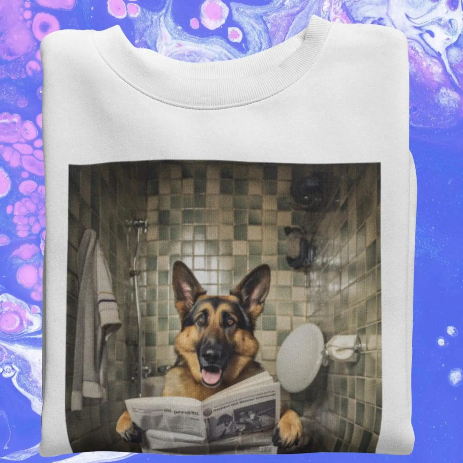 Quirky Vintage Fashion - Lustiges Deutscher-Schäferhund-T-Shirt, skurriler Hund auf der