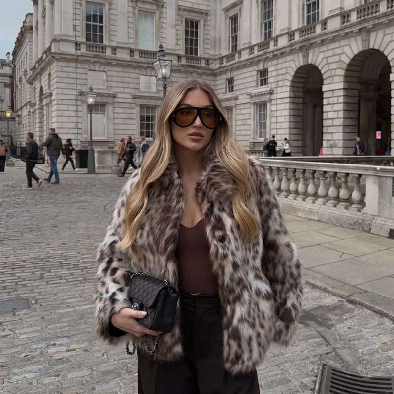 Vintage Fashion Bloggers - Vintage Stilvoller Leoparden-Kunstpelzmantel für Damen 2026