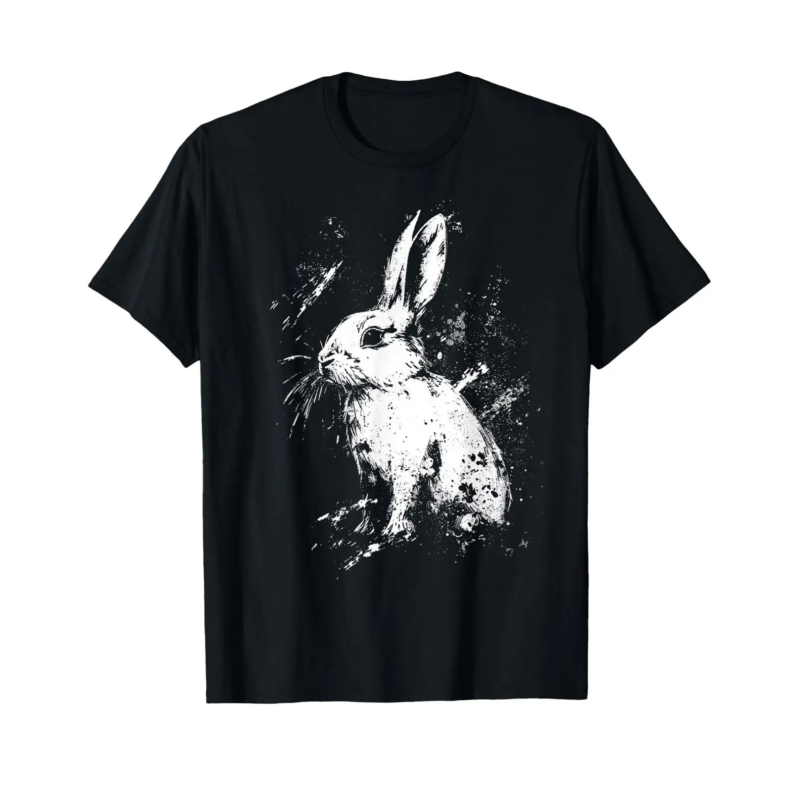 Vintage Fashion Drawings - T-Shirt mit Kaninchenmotiv, Tier-Zoo-Kunst, schwarz, Vintage,