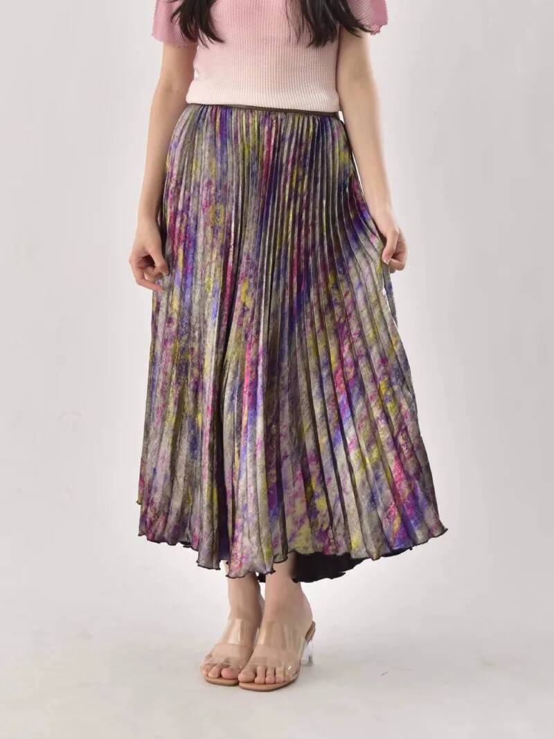 Vintage Fashion Old Money - Glänzender, bunter, luxuriöser Midirock mit hoher