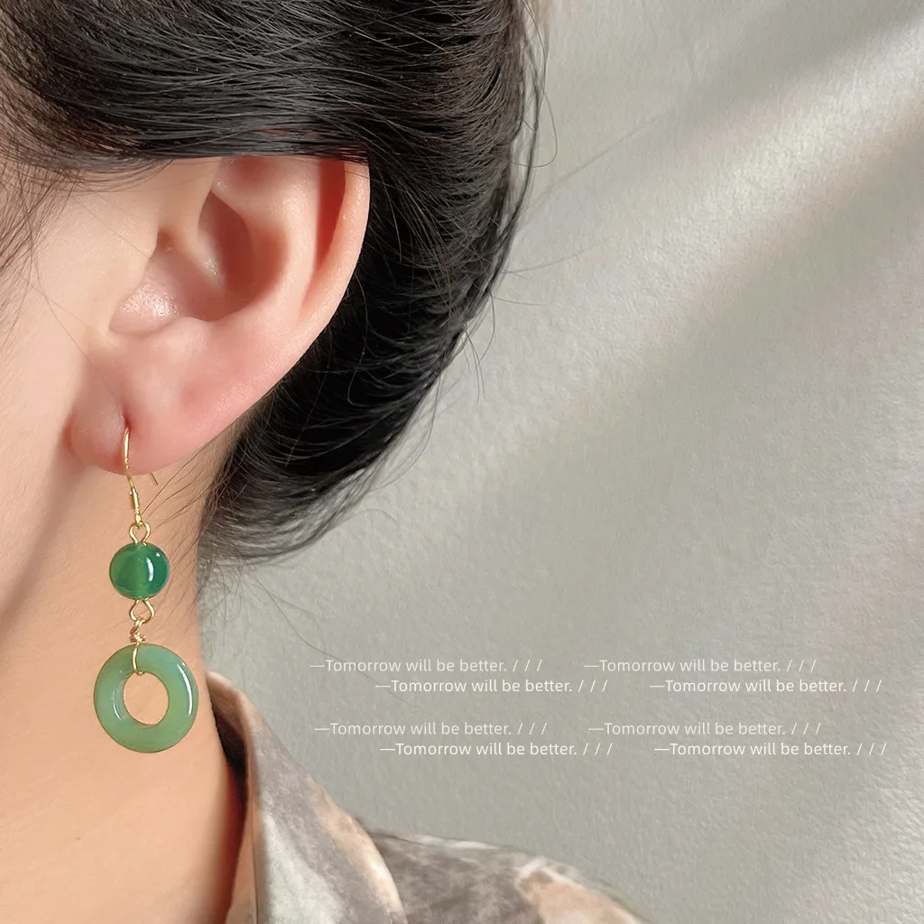 Vintage Fashion Rings For Women - Grüne echte Jade Ring Ohrringe Glück