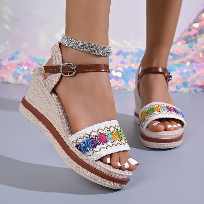 Vintage Fashion Style - Sommerliche Boho-Stil Geflochtene Damen-Mules mit Absatz,