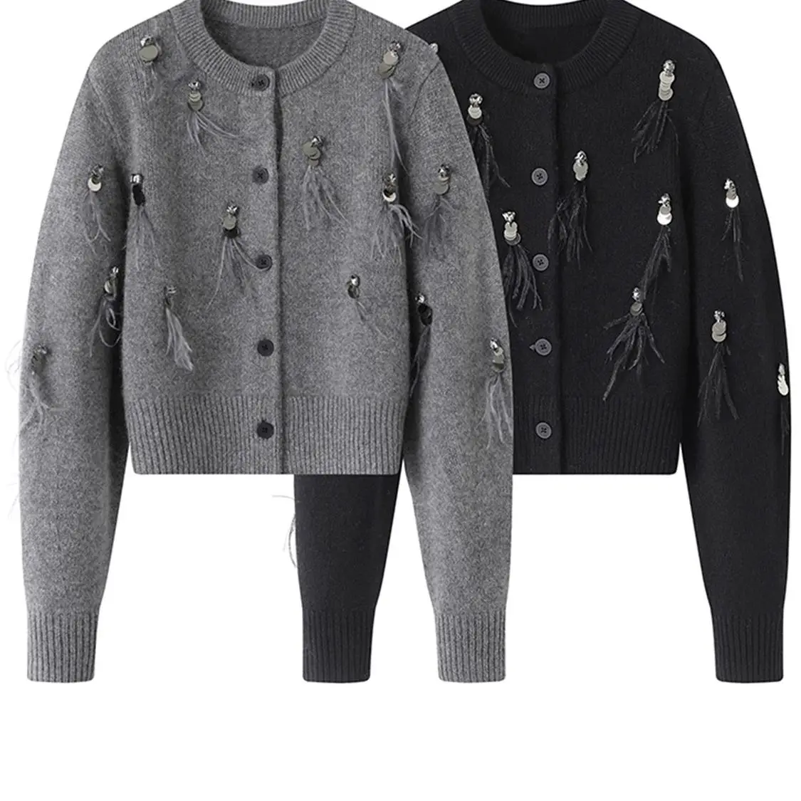 Crop Cardigan Vintage - Herbst-Winter-Mantel Hochwertiger Strickpullover Schwarz Grau Gestrickter