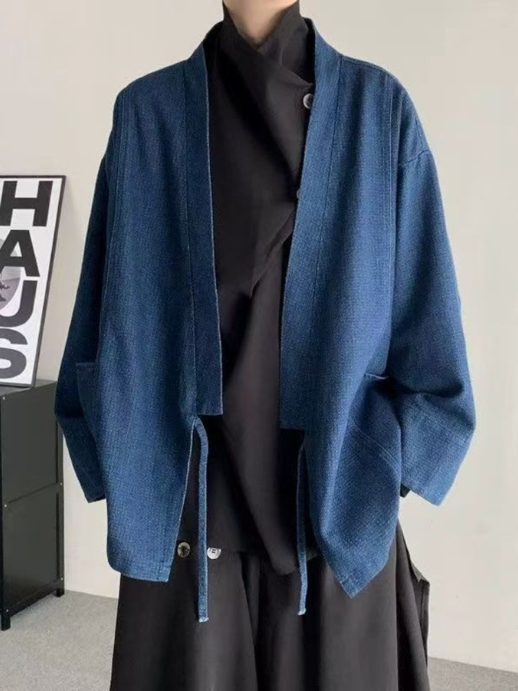 Crop Cardigan Vintage - Vintage japanischen Stil Denim Mantel Männer
