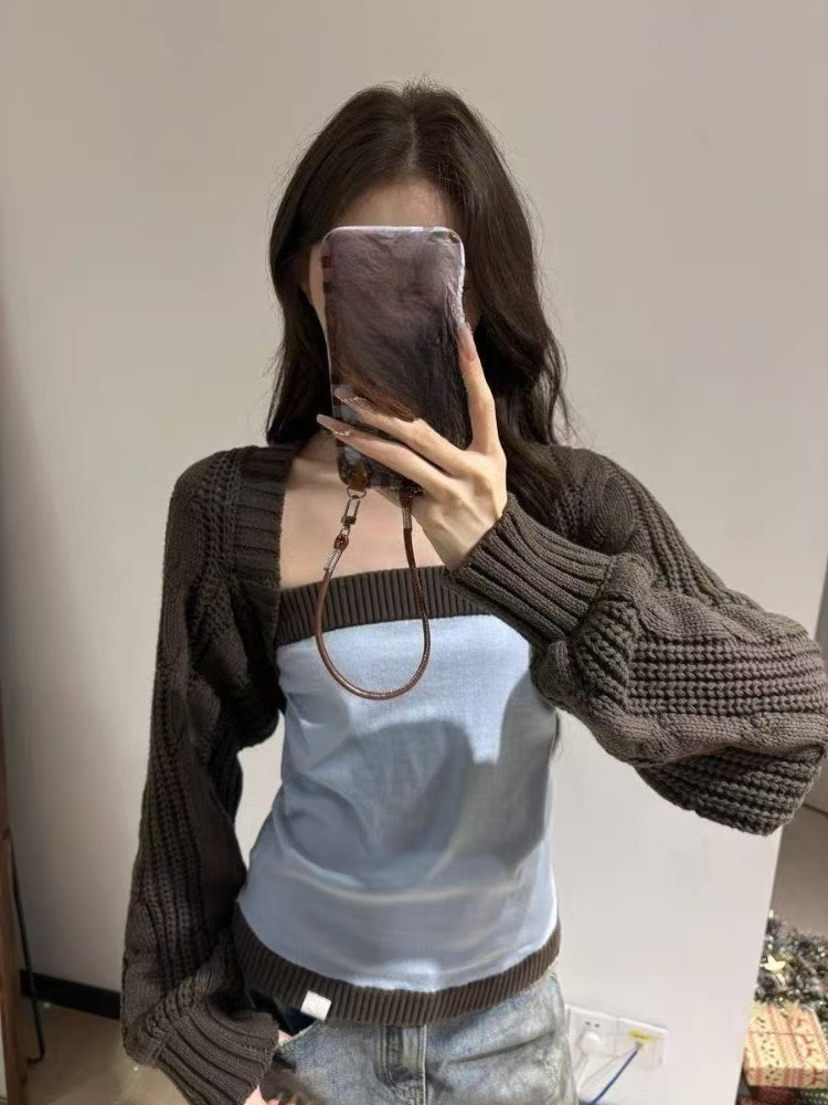 Crop Cardigan Vintage - Y2K Ästhetik Zweiteiliges Set Gestrickter Damen