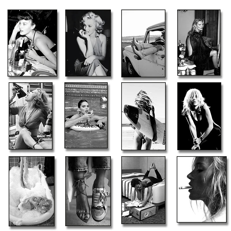 Vintage Fashion Prints For Wall - Vintage-Fotografie: Frau trinkt Martini am Pool,