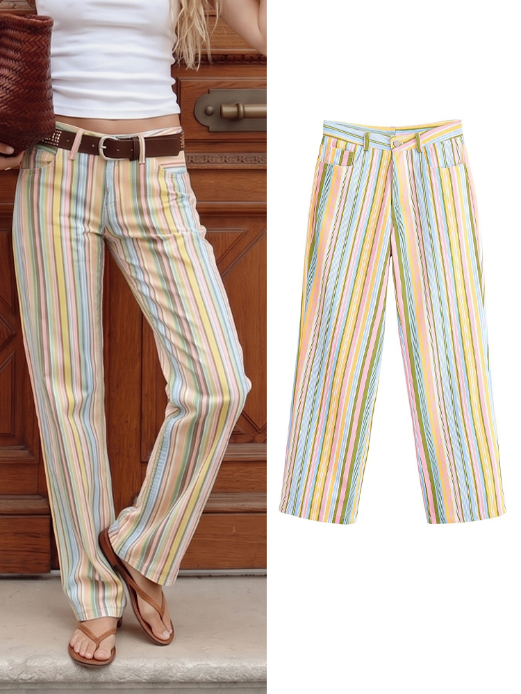 Vintage Fashion Old Money - HH Damen Vintage Old Money Regenbogen-Streifen-Hose