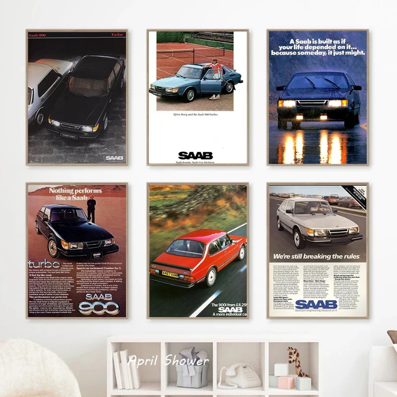 Vintage Fashion Prints For Wall - Klassische Vintage Saab 900 Turbo Cars