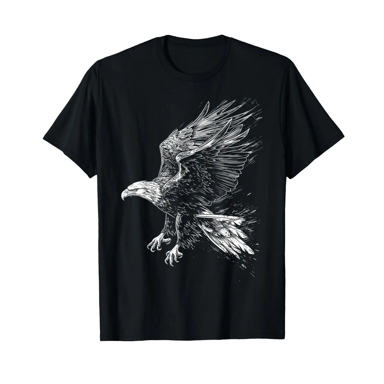 Vintage Fashion Drawings - T-Shirt mit Adler-Zeichnung und Tiermotiv, schwarz,