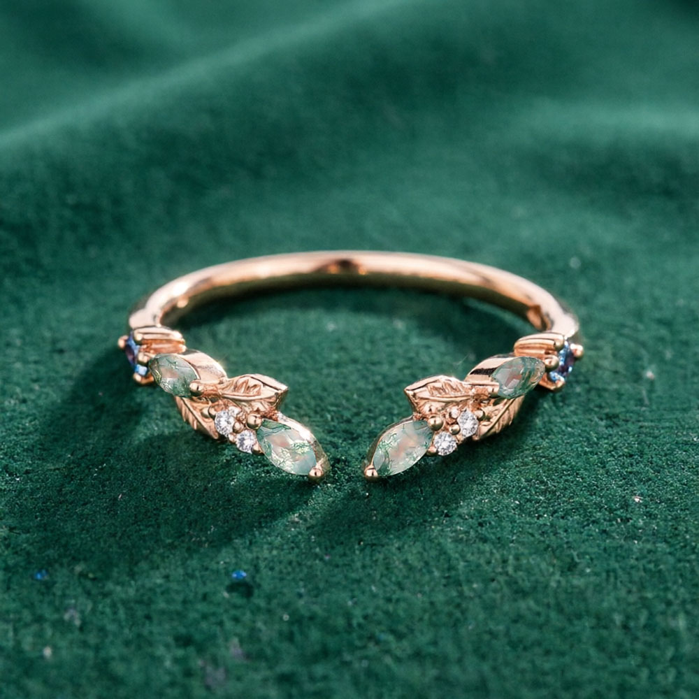 Vintage Fashion Rings For Women - CxsJeremy Massiver 14K Roségold Marquise-Schliff Moosachat