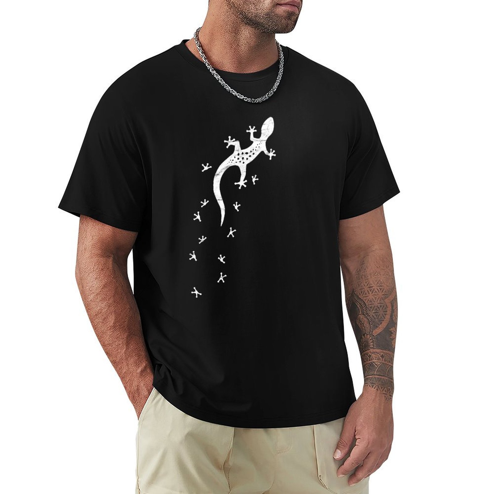 Vintage Fashion Drawings - Retro Eidechsen-Zeichnung mit Spuren Kunstvolles Vintage-Gecko