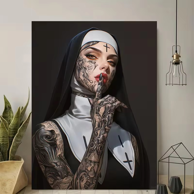 Fashion Girl Tattoo Nun Leinwa – Vintage Fashion Prints For Wall Bewertung und Preis