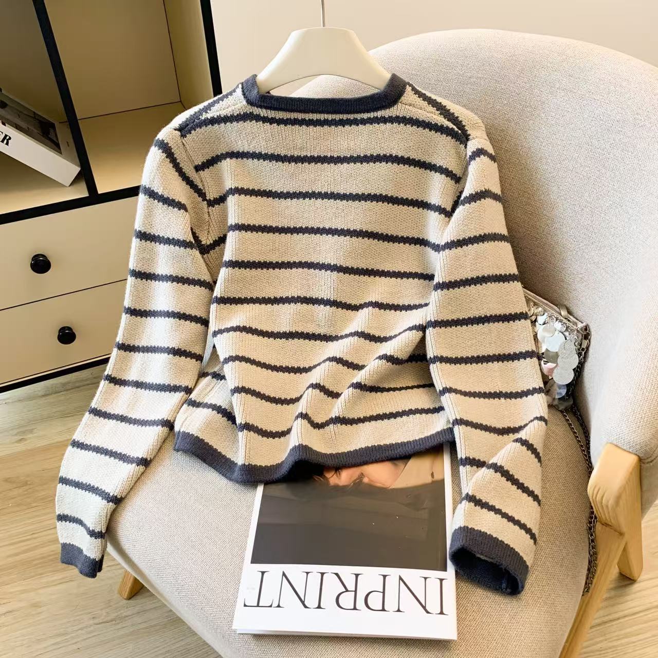 Gestreifter Strickjacke mit O- – Crop Cardigan Vintage Bewertung und Preis