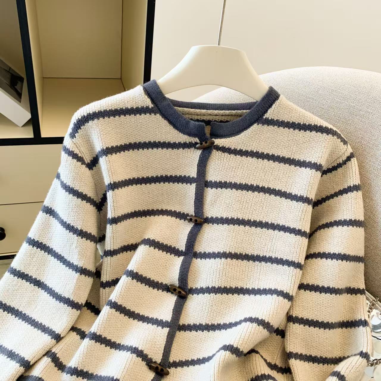 Gestreifter Strickjacke mit O- – Crop Cardigan Vintage Bewertung und Preis