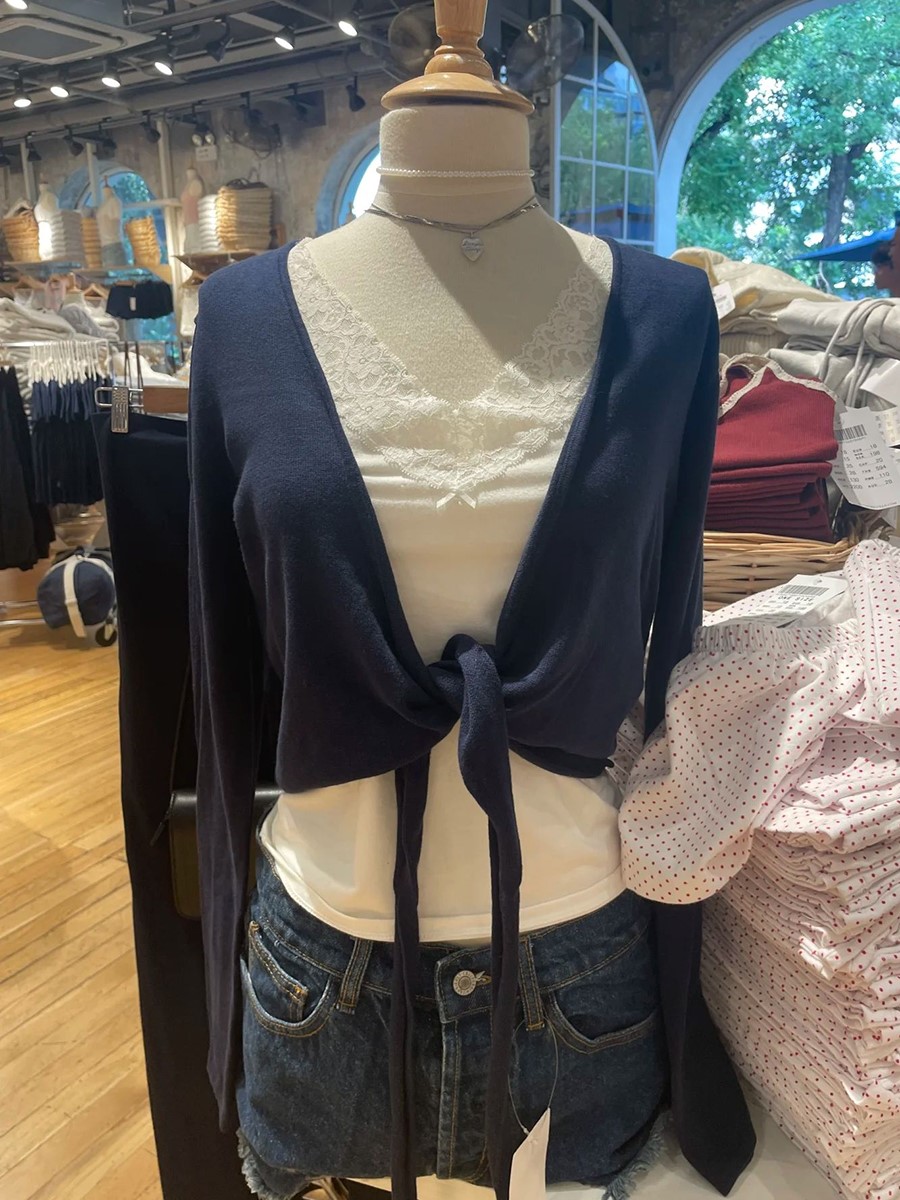Neue Navy Lace-up Gestrickte L – Crop Cardigan Vintage Bewertung und Preis