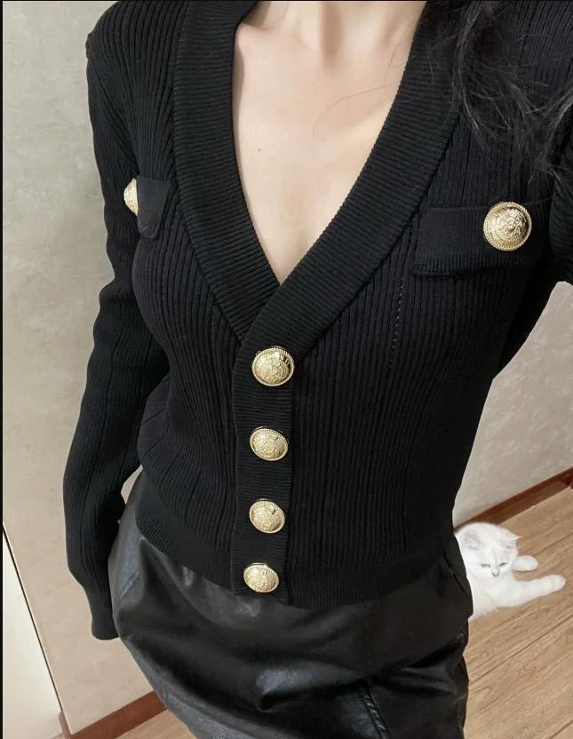Gold Button Front Strickjacke  – Crop Cardigan Vintage Bewertung und Preis