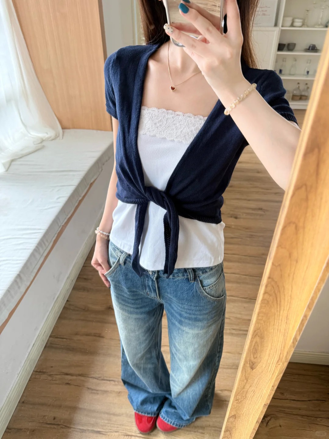 Marineblaue Schnür-Strickjacke – Crop Cardigan Vintage Bewertung und Preis