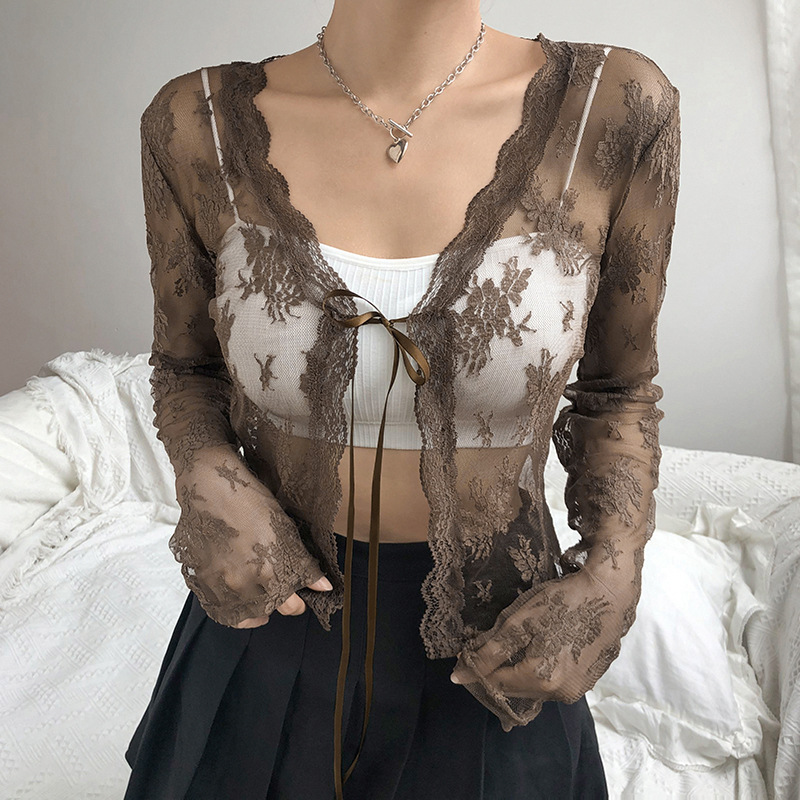 Frauen Durchsichtig Spitze Mes – Crop Cardigan Vintage Bewertung und Preis